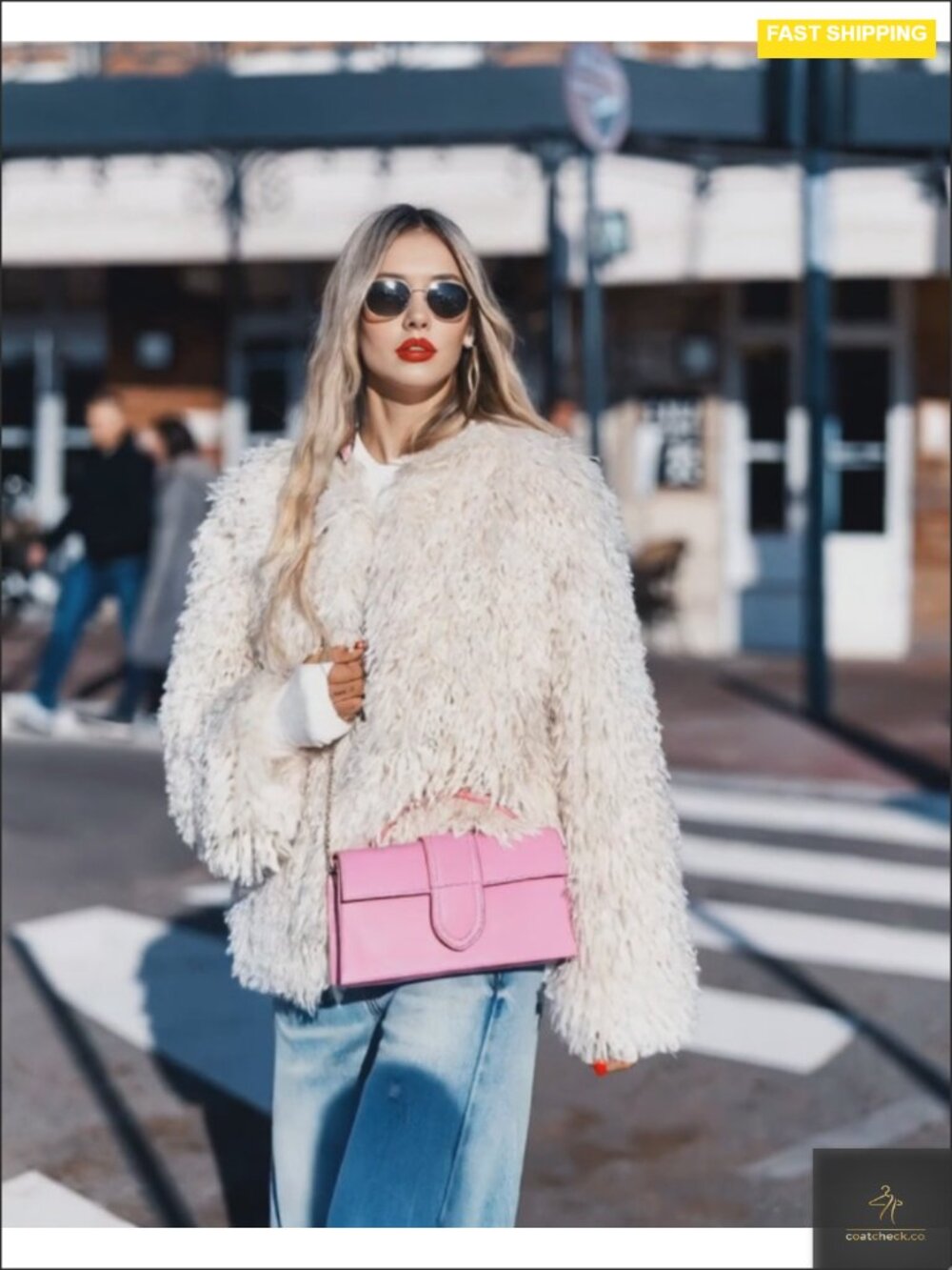 Faux Fur Cropped Jacket Long Sleeve Shaggy Warm Outerwear Lightweight - Picture 5 of 6